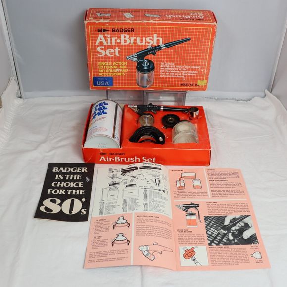 Vintage Badger Air Brush Set Model 350-3 Single Action Air Brush & Accessories - Picture 2 of 12